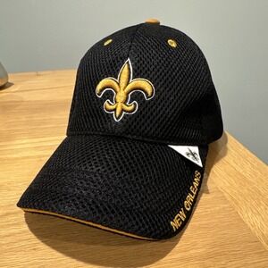 NEW ORLEANS SAINTS BLACK / GOLD CAP HAT 5 PANEL Adjustable MESH TRUCKER STYLE